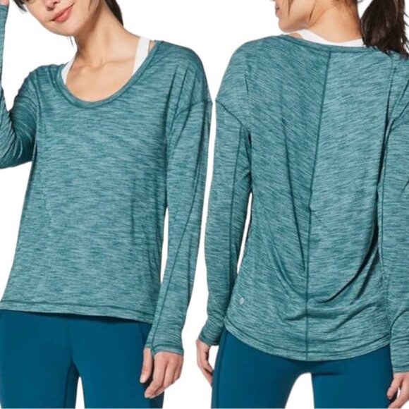 Lululemon Meant To Move Long Sleeve Size 4 Heathered Dark Uniform Blue Teal - Picture 11 of 11